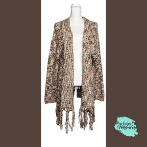 Multicolor Tassel Open Front Sweater Cardigan – Size XL